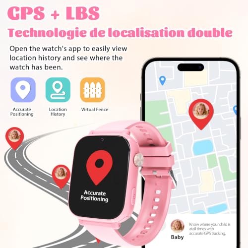 Image of 4G Kids Smart Watch for Boys Girls with GPS Tracker, SOS, Two Way Call Video Calling Voice Chat,School Mode, Alarm Clock,Safe Zones,Pedometer,Stopwatch,Games Children Smartwatch for 4-12 (4G Pink)