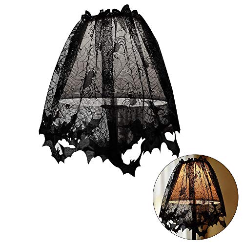 CODIRATO 2 PCS Halloween Curtain Lamp Cover, Spider Web Bat Lamp Cover Halloween Lace Lamp Shade Lace Lamp Shade with Ribbon for Halloween Party Decoration (152x50.8CM, Black)