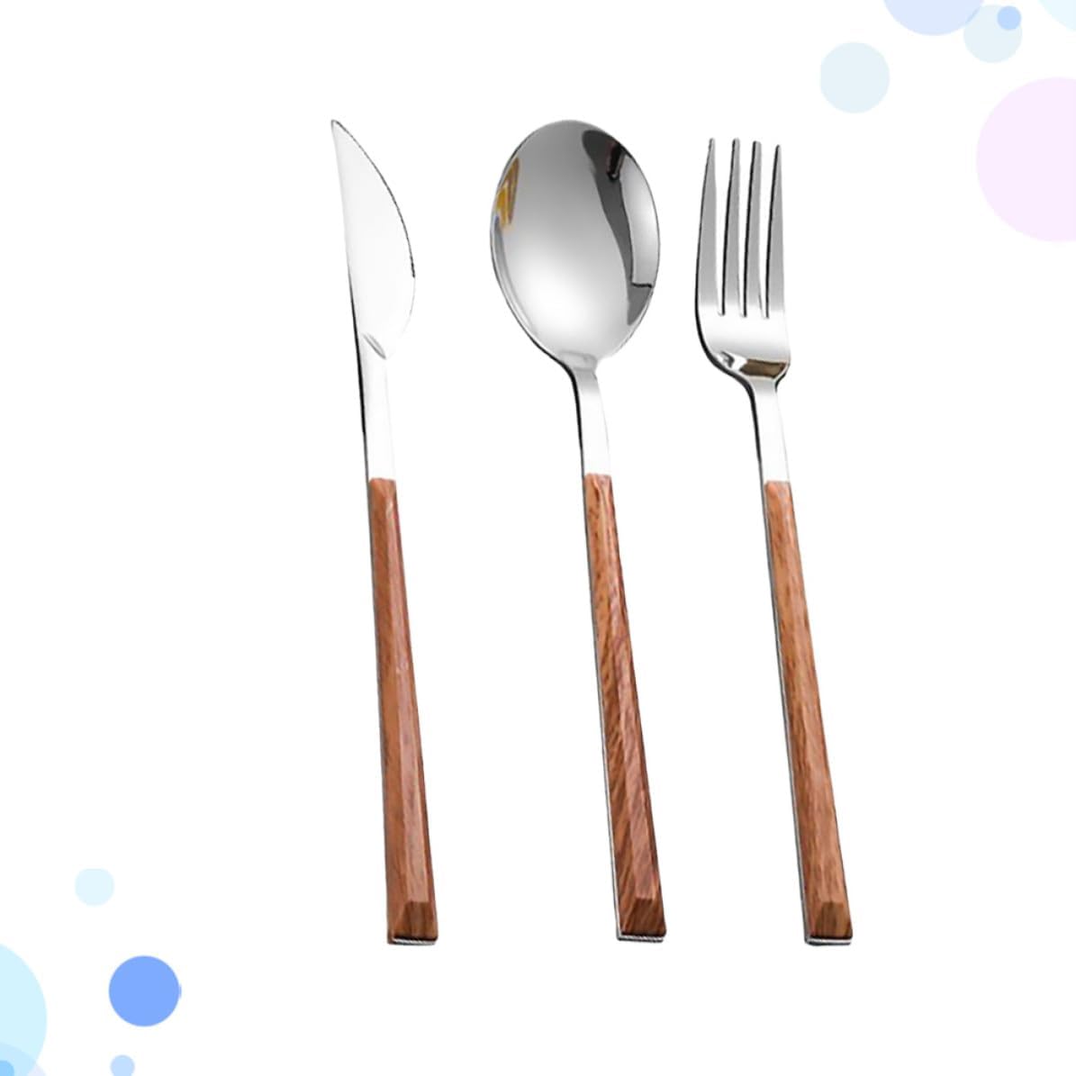 3pcs Stainless Steel Fork Spoon Cutter Set with Wood Handle Xmas