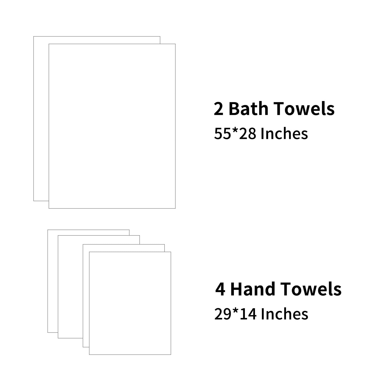 Juego de 6 toallas de baño para baño, 2 toallas de baño suaves y de algodón + 4 toallas de mano, toallas de baño gruesas, absorbentes y de secado rápido, toallas de hotel, toalla de playa