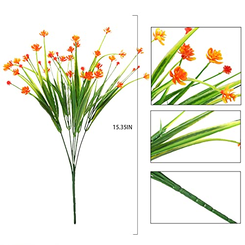 Binduo 6 Pcs Fake Fall Flowers Artificial Plants Outdoor Daffodil Uv Resistant Faux Plastic Flowers Greenery Shrubs Hanging Planter For Home Kitchen Bathroom Garden Patio Balcony Window Decor (Orange) #TOP6
