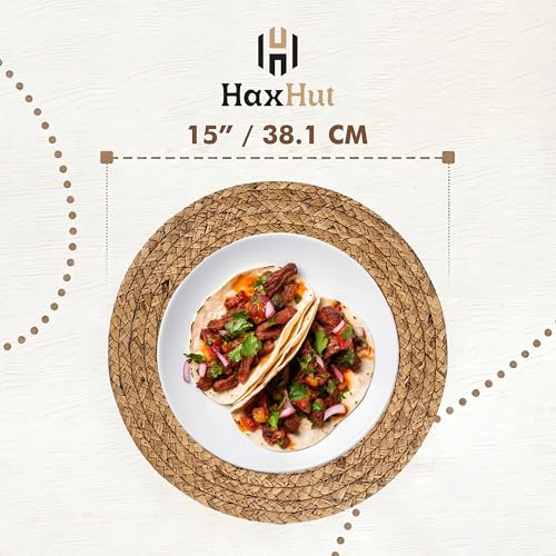 Image of Round Woven Placemats Set of 6, Wicker Placemats for Dinner Plates | 15 Inch Natural Rattan Boho Style Braided Place Mats, Non-Slip, Heat Resistant, Dining Table Chargers with Bag for Storage