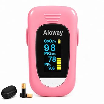Pulse Oximeter, OLED Display Oxygen Monitor Fingertip with Case, Blood Oxygen Saturation Monitor SpO2 with Alarm, Batteries & Lanyard Pink
