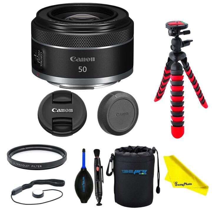 Canon RF50mm F1.8 STM for Canon Full Frame Mirrorless RF Mount Cameras [EOS R, EOS RP, EOS R5, EOS R6] Black (Lens w/BuzzPhoto Professional Accessories Bundle)