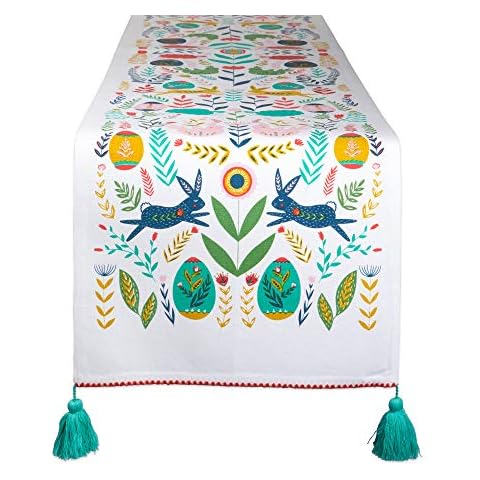 DII Cotton Easter Folk Table Runner 14x72" Cover