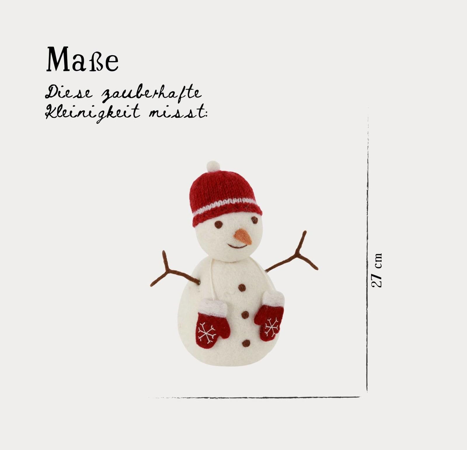 Gry & Sif Handgemacht & Fairtrade-Zertifiziert | Stilvolles dänisches Design X Nepali Kunsthandwerker | Großer Schneemann mit roter Mütze & Fäustlingen