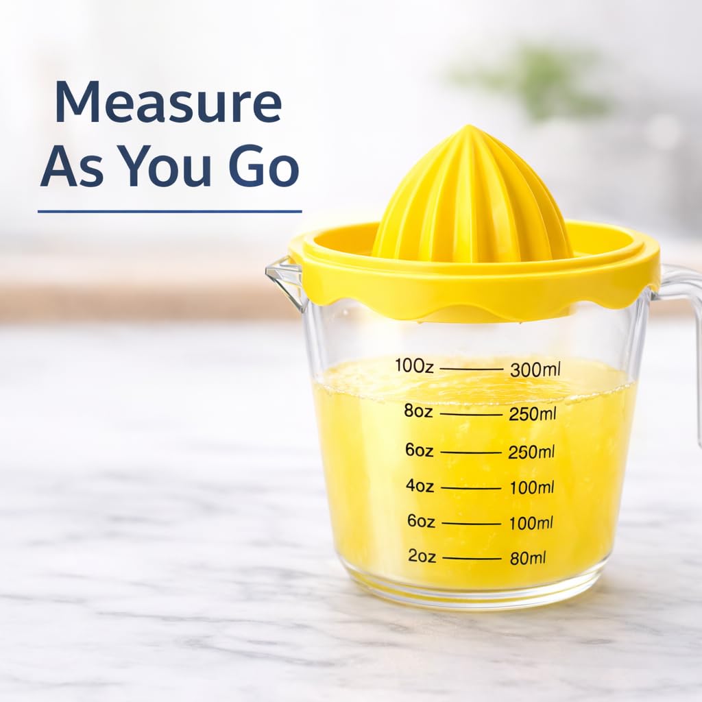 Exprimidor y exprimidor de limón y lima y exprimidor de exprimir y colar cantidades medidas exprimir a mano Esprimidor exprimidor manual de jugo con asa 1 taza de medición 250 ml sin BPA