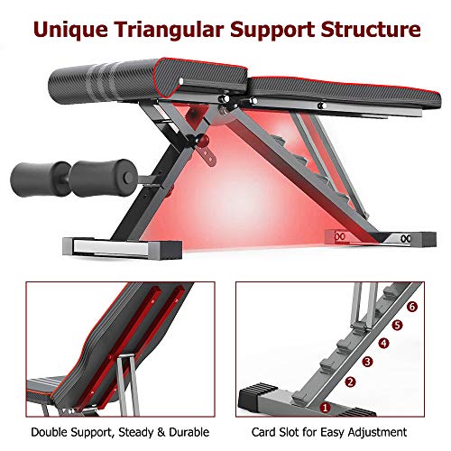 OUNUO Adjustable Weight Bench Foldable, Fitness Workout Bench Weight Lifting Sit-up Multi-use Exercise Bench Flat Incline Decline Bench Press for Home Gym Training