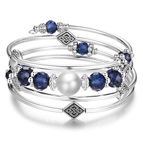 BULINLIN Wrap Bangle Rose Bead Bracelet - Beaded Bracelet with Natural Agate Stone Gifts For Women