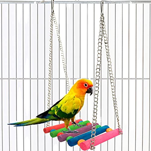 Image of Bird Parrot Toys Swing Hanging,Bird Cage Accessories Toy Hammock for Parakeets,Cockatiels,Lovebirds,Conures,Budgie,Macaws,Lovebirds,Finches and Other Small Pets(Rainbow)