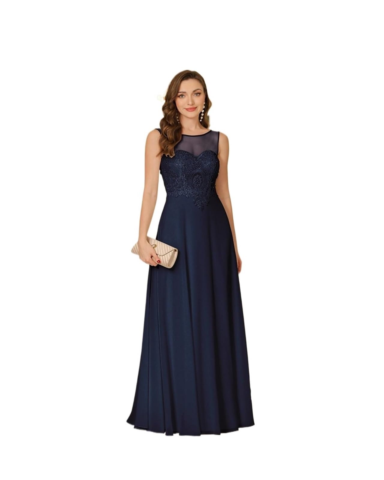 Robe Demoiselle D'honneur Robe de soirée rose trapèze, robe de demoiselle d'honneur, dentelle métallique appliquée, pierres de perles, corsage, décolleté en cœur, jupe en mousseline de soie élégante(D