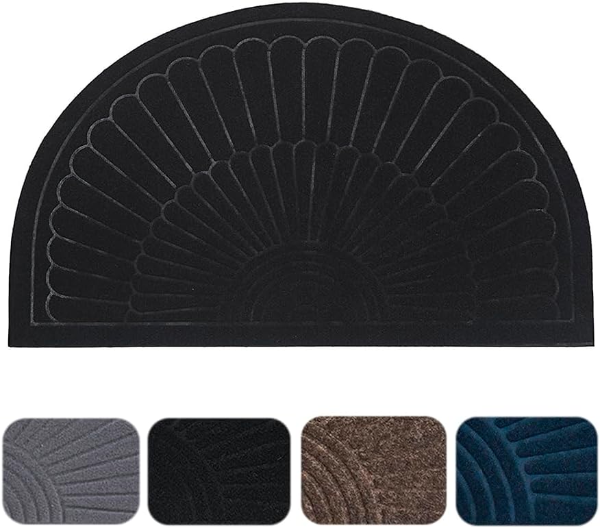 2pack Half Round Front Door Mat Welcome Mats, Absorbent Dirt Trapper Half Circle Doormat Outdoor Indoor Non-Slip Backing Entry Mat Rug Low Profile for Entryway Home High Traffic Area