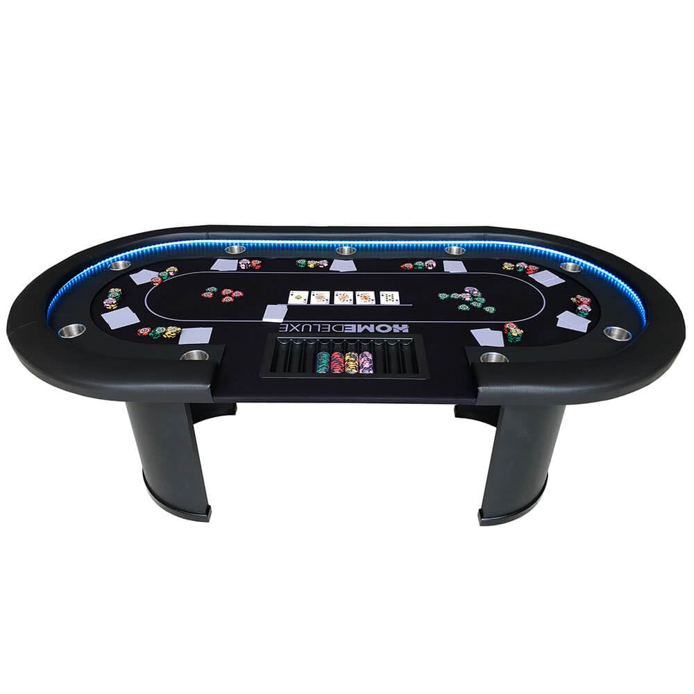 Home Deluxe Pokertisch Full House LED Beleuchtung Getränkehalter 215x106x78 cm Chiptray Spieltisch