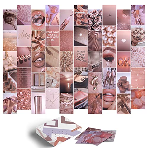 East Coast Mart Wall Collage Kit - 50 Pcs, 4x6 Inches, Photo Collage kit for Wall Aesthetic, Dorm Photo Display, Rose Gold Room Décor Aesthetic for Teen Girls