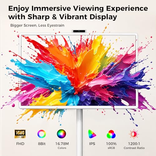 Image of 32 inch Portable Smart Touchscreen Tablet TV on Wheels, Android 15 OS Mobile Smart Display with Google EDLA Certification, 8GB+128GB, Built-in Battery, 2K Camera, Wireless Casting, Rotating Rolling Stand