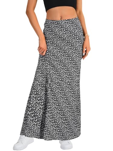 Vrtige Women's Summer Trendy Boho Skirts Elasticized High Waisted A Line Maxi Skirt2
