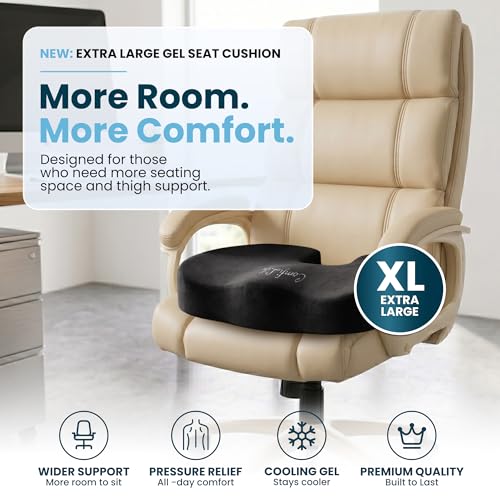 Image of ComfiLife Extra Large Gel & Memory Foam Seat Cushion - Doctor Recommended Office Chair Cushion, Car Seat Cushion - Back & Sciatica Pain Relief - Wide Seat Cushion for Big & Tall (Black)