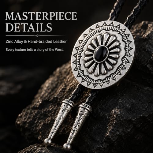 Image of Turquoise Bolo Tie for Men, Leather Braided Necktie Western Cowboy Bola Tie Costume Accessories for Men Women