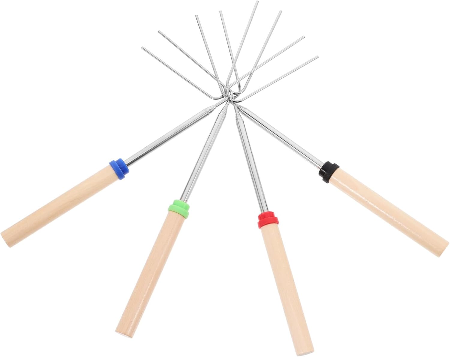 4pcs Extendable Fondue Forks for Cheese and Fruit, Stainless Steel with Wooden Handles, Long Skewers for Chocolate, Marshmallows, and Dessert Entertaining