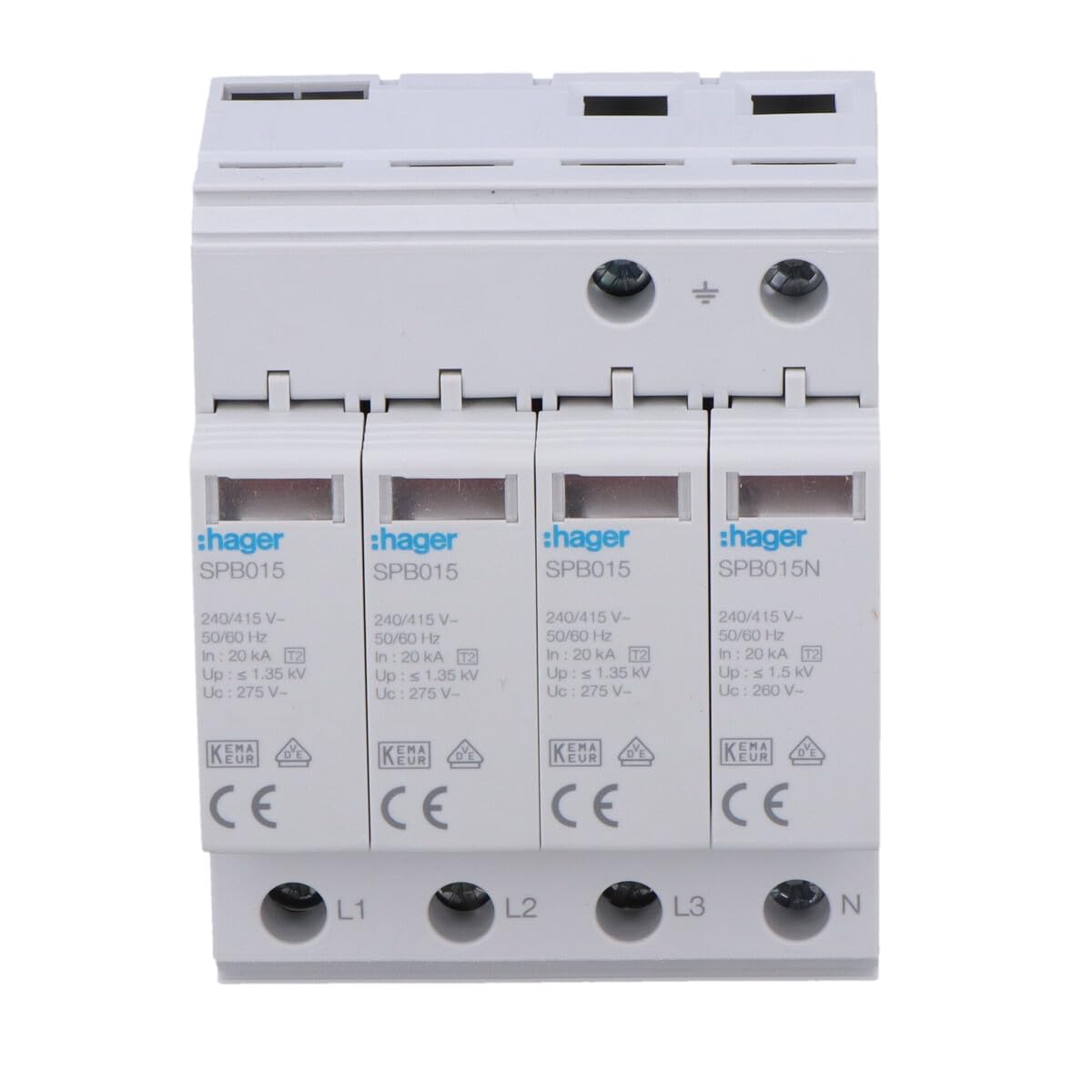 Descargador de sobretensiones T2 4P 40kA TT/TNS HAGER SPB413
