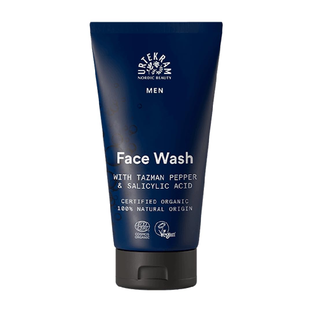 Urtekram - Men's Face Wash - With Tazman Pepper - Removes Impurities - Soothe Irritated Skin From Shaving - 150 ml - Vegan, Organic, Natural Origin