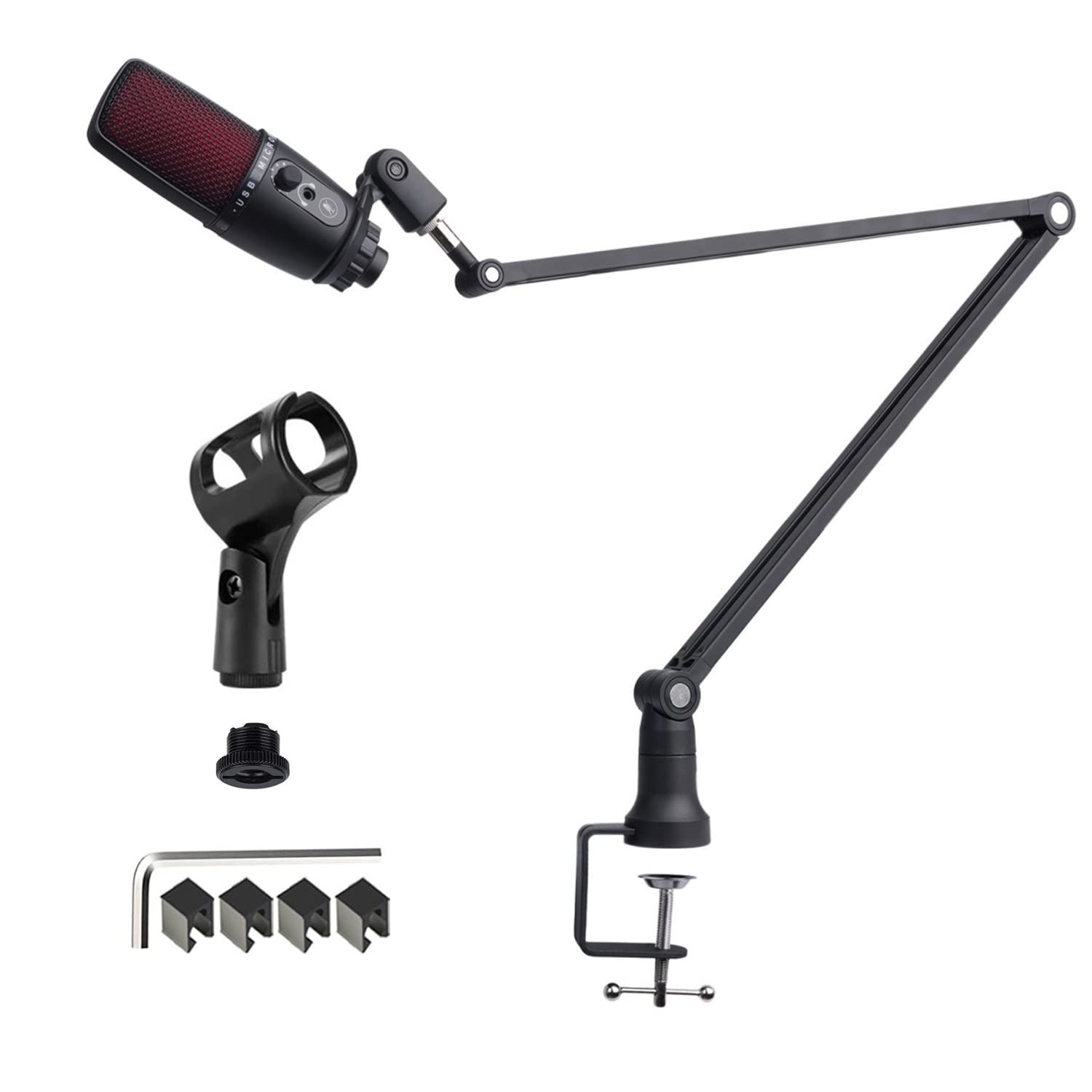 eWINNERBoom Arm Foldable Desktop Metal Mic Stand Adjustable Scissor Microphone Arm Bracket Desk Mount Clamp Hidden Cable Trough 3/8" to 5/8" Adapter for Blue Yeti/HyperX QuadCast