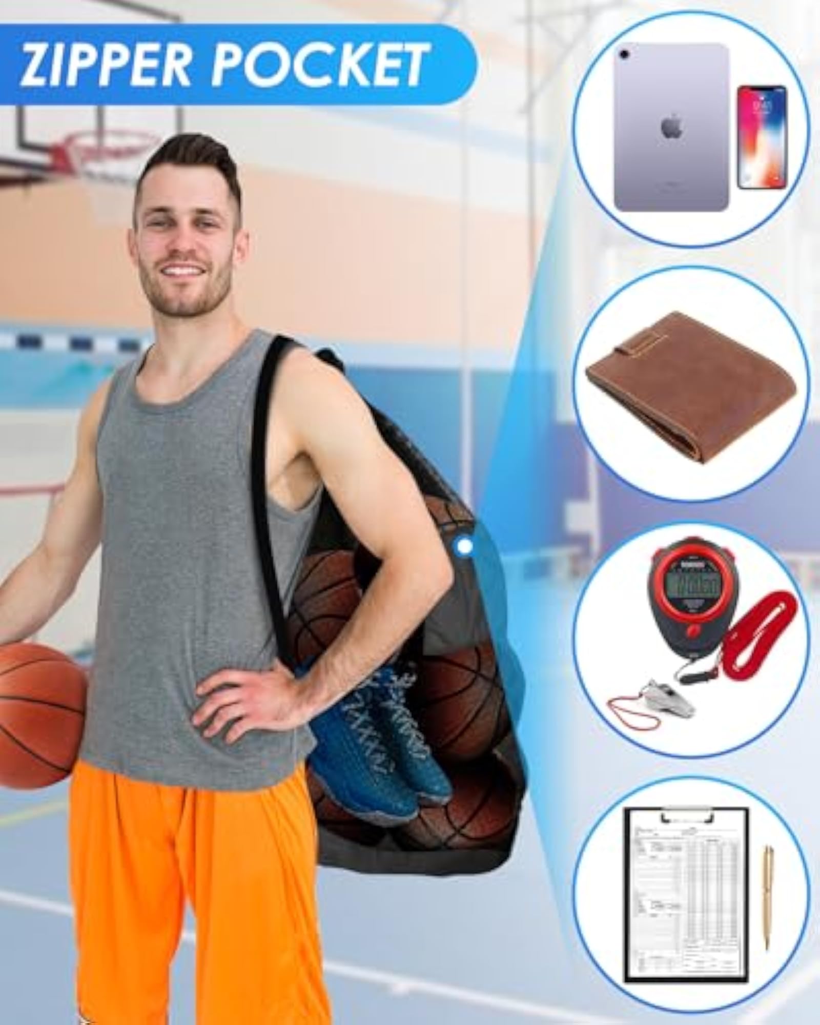 Heavy Duty Soccer Ball Net Bag, 100L Capacity