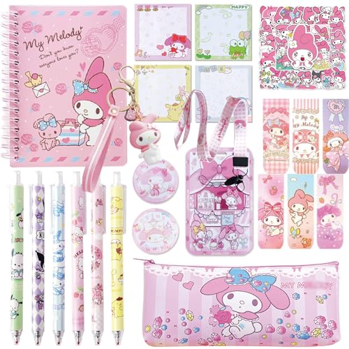 GFDSJKLCTH Cute Stationery Gift Set Kawaii Back to School Including Notebook Pencil Cas Ballpoint Pen ID Badge Holder Stickers Key Chain Bookmark Pink