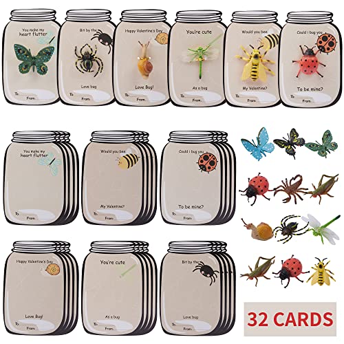 HOOJO 32 Pack Valentines Day Gifts for Kids, Valentines Gifts for Kids Girls and Boys, with 32 PCS Insert and 8 Valentines Days Card, Valentines Party Favors for Kids Exchange