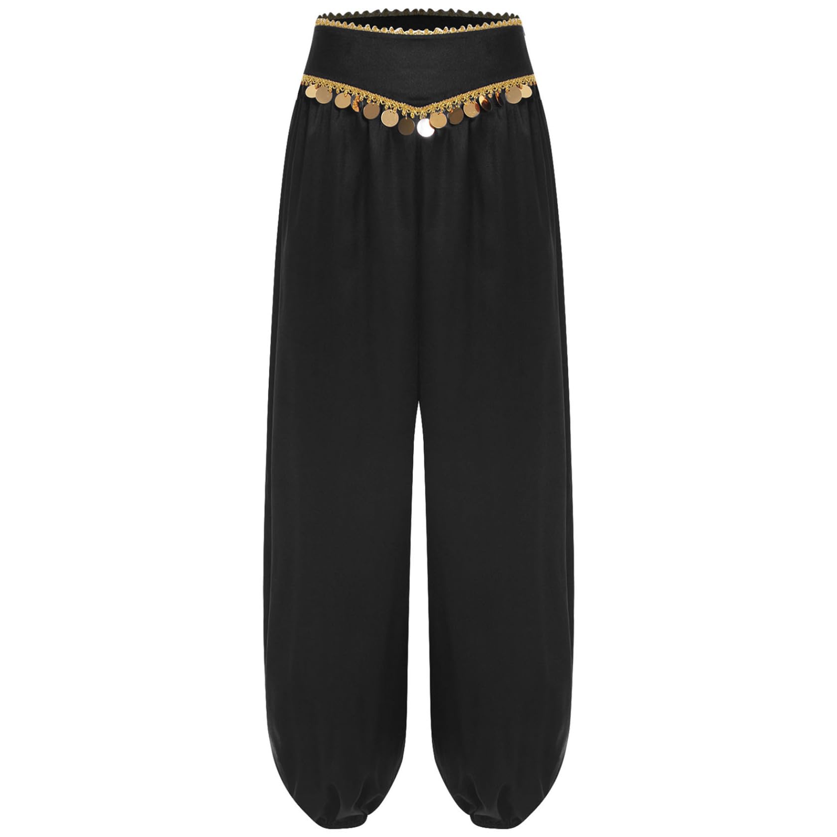 Sywiyi Pantalon de danse long pour femme - Pantalon bouffant avec paillettes - Taille basse - Costume de danse orientale indienne - Costume de fête à thème - Carnaval