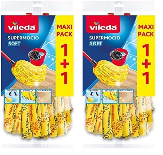 Vileda SuperMocio Soft Wischmopp Ersatzkopf, Moppkopf aus 30% Mikrofasern, effizient gegen fetthaltigen Schmutz und Flecken, 2er Vorteilspack (Packung mit 2)