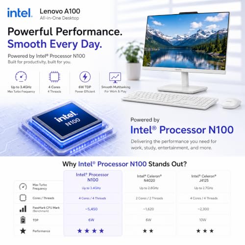 Image of Lenovo All in One Desktop, Intel Ultra-Fast 4-Core CPU| 24'' FHD Display| 8GB RAM, 256GB PCIe SSD On Board Plus 512GB HDD External | Wi-Fi 6| Bluetooth| RJ-45| Windows 11 | HDMI | Wireless KB & Mouse