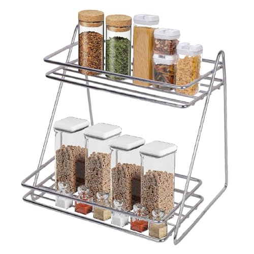 NH10 DESIGNS Stainless Steel 2-Tier Spice Kitchen Bathroom Countertop Organizer Dish Utensils Spice Container Rack Jar Bottle Shelf Organizer Rack Shelves Holder Stand (Container Rack)(Set of 1)(NHSP) (B0CNK93Y1R) Amazon Price History, Amazon Price Tracker