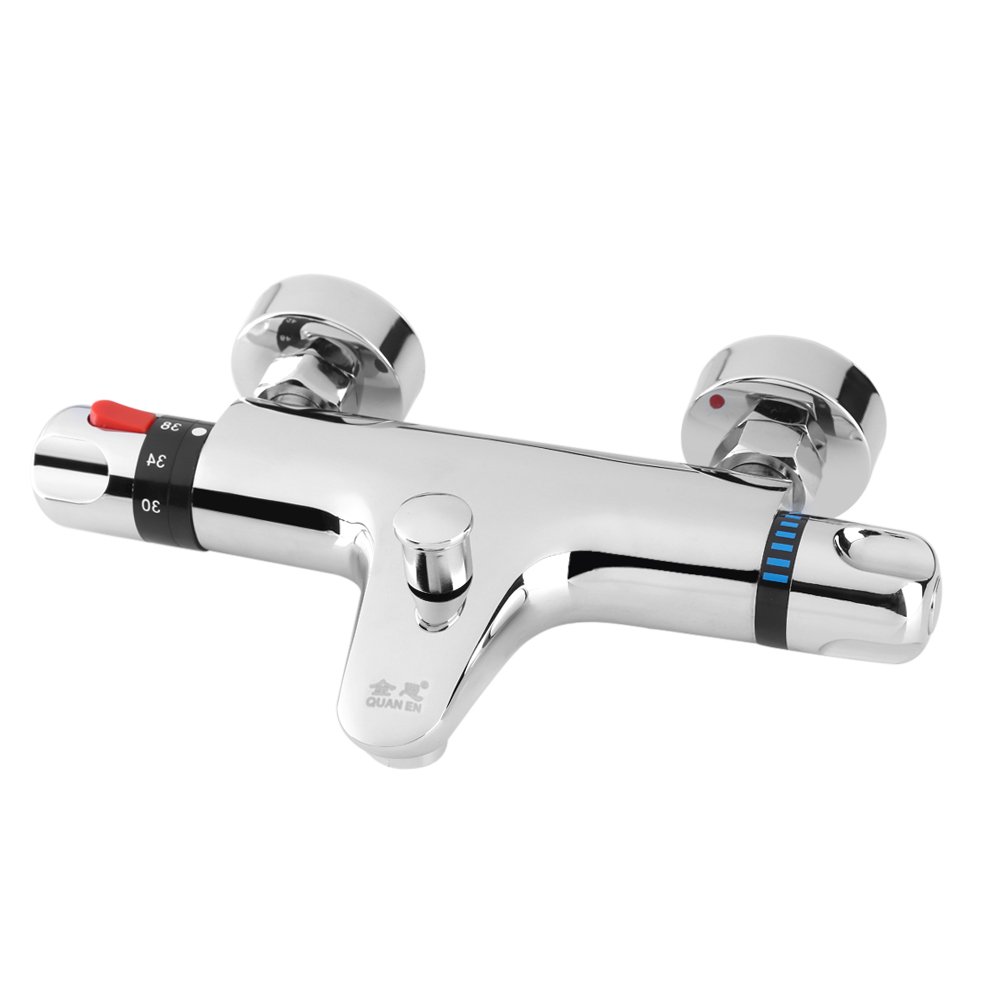 Thermostatic Shower Faucet Bathroom Mixer Tap Chrome Wall Mounted Hot