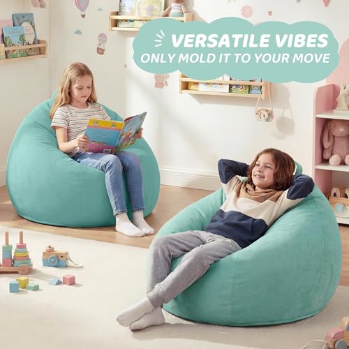 Image of HABUTWAY 2FT Bean Bag Chair 2-Pack, 2' Beanbags Small Bean Bag Chairs with Filling, Teardrop Bean Bag Chair Luxurious Velvet Ultra Soft Fur with Removable Cover(Aqua Ombre)