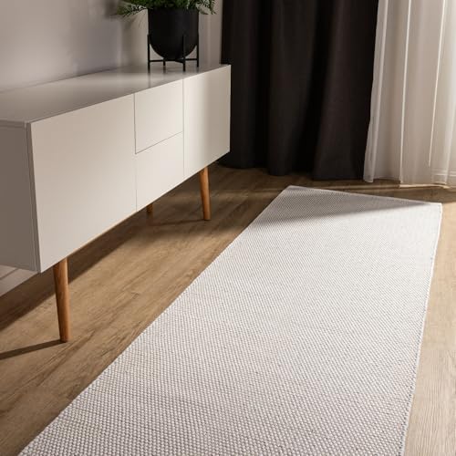 benuta Basic handgewebter Baumwollteppich Ron - Weiß 70x200 cm - Handwebteppich aus 100% Baumwolle - Läufer im Style: Uni, Minimalistisch, Natural Living - Pflegeleicht für Wohnzimmer Schlafzimmer