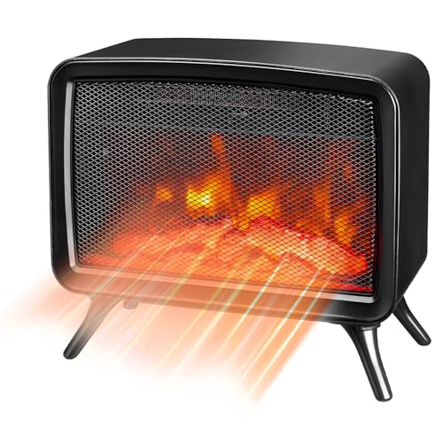 Avilia Caminetto Elettrico con Effetto Fiamma Finta - Potenza e Termostato Regolabile 800/1600W per un Riscaldamento Efficace e un Controllo della Temperatura Ottimale - 34x18x30 cm