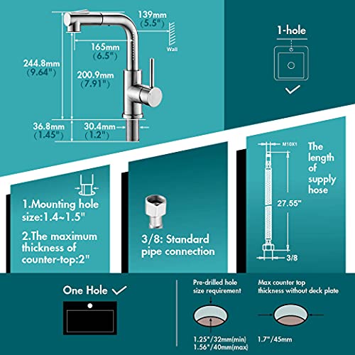 Wasserhahn Küche APPASO, Küchenarmatur Ausziehbar Hockdruck 360° Drehbar, Edelstahl Mischbatterie mit 2 Straharten für Küche/Waschbecken/Bar/Wohnmobil | Gebürstet - Image 7