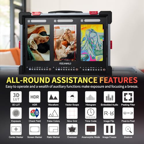 Image of FEELWORLD PS101 Triple 10.1-inch Vertical Display 1000nit Director Broadcast Carry-on Monitor with High Brightness Waveform 3D LUT HDR Portable Protective Case for Short Drama