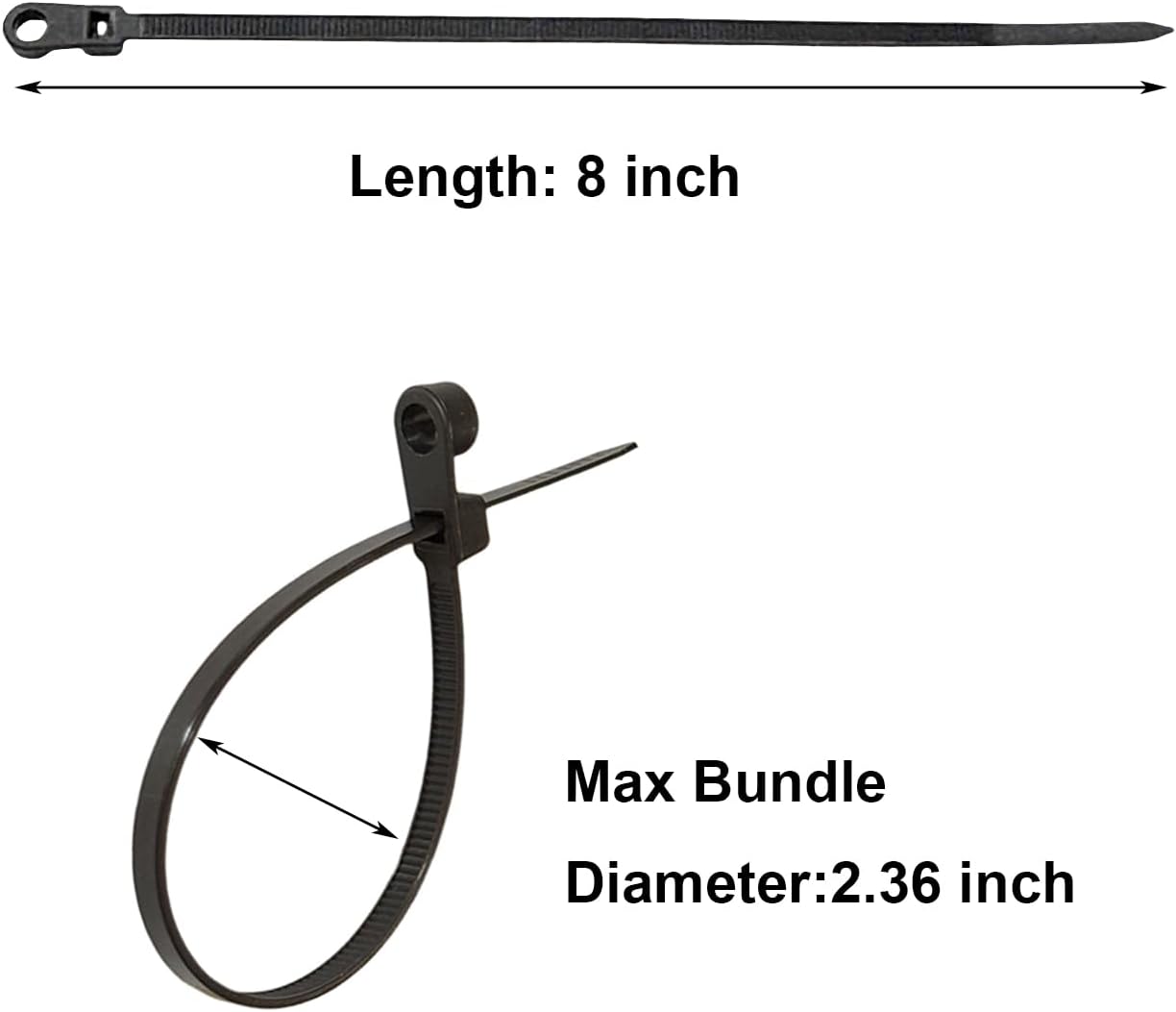 100Pcs Plastic Cable Ties with Screw Holes 8 Inch Self locking Cable Wire Ties for Indoor and Outdoor Basic Zip Ties 40 LBS-Black