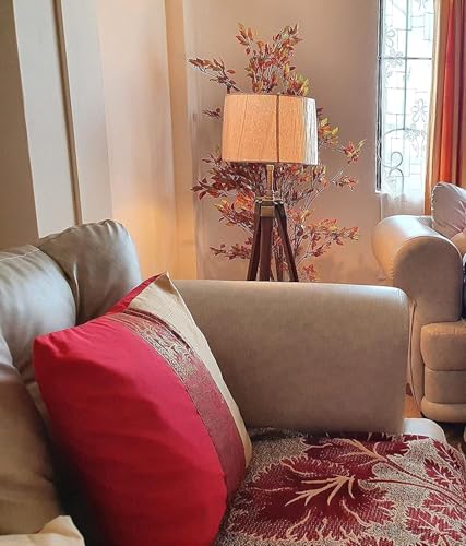 Image of Tripod Floor Lamp for Living Room, Bed Room with Wooden Crafter Stand | Modern Decorative Tripod Lamp in Jute Shade Brown LED..