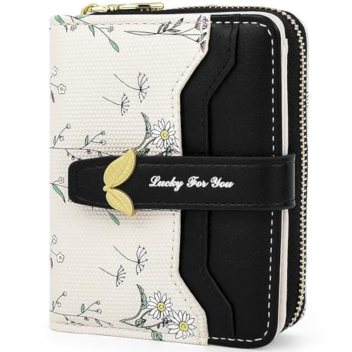 Small Wallet Womens Black Flower Cute Wallet's Women Mini Wallets for Ladies Slim Change Purse for Ladies Bifold Wallet Womens With Zipper Coin Pocket Purses Card Holder for Women