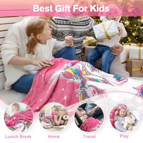 Image of Unicorn Toys Gifts for Girls Kids - Glow in The Dark Unicorns Blanket Best Birthday Christmas Valentines Easter Decor Presents for Age 1-14 Years Old Teens Child Toddler Daughter Soft Throw 50 inchX60 inch