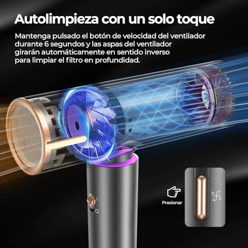 YASHE Secador de Pelo Iónico, Motor Brushless de 110,000 RPM, 1800W Secador de Pelo Profesional con Difusor y Concentrador, 3 Velocidades, 4 Ajustes de Calor, Botón de Aire Frío, Secado Rápido a 23m/s - imagen 4