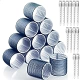 Jumbo Hair Curlers Rollers, 12Pcs Hair Roller Curlers Self Grip Holding Rollers with 12 Stainless Steel Duckbill Clips for Long Hair Volume (Navy Blue)