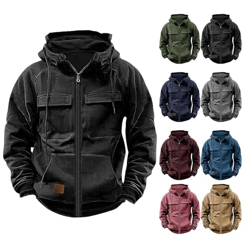 Tactical Sweatshirts Men Hoodies Full Zip Long Sleeve Workout Cargo Pullover Sport Outdoor Winter Jacket with Pocket3