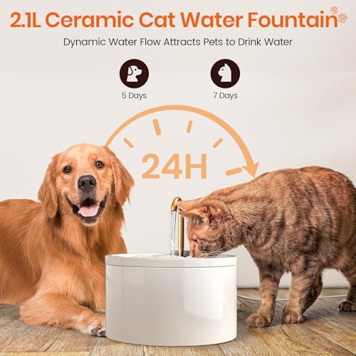 MISFANS Ceramic Cat Water Fountain – 71oz with Dual Filtration & Copper Spout — view 5