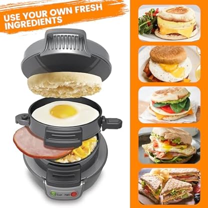 Sandwich Toaster Burger Maker, Effiziente Antihaft Heizplatten, Spülmaschinenfest, 600W Brot Grill Backen Toaster Brotmaschine für Frühstück Haus Küche Pfannkuchen Pfanne (Silbergrau) – Bild 5