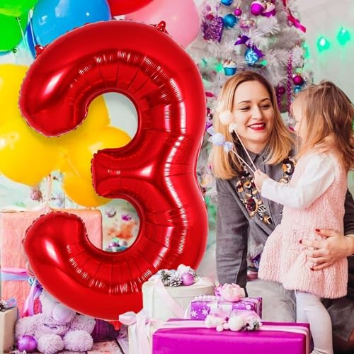 Image of Red Foil Number Balloons 0-9 | 32 Inch Helium Supported Birthday Decoration Balloons for Kids, Anniversary, Party, Baby Shower ? Reusable
