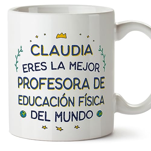 MUGFFINS Tazas Personalizadas para PROFESORA DE EDUCACIÓN FÍSICA mujer - En Español - Mejor del Mundo - 11 oz / 330 ml - Regalo Personalizable original y divertido
